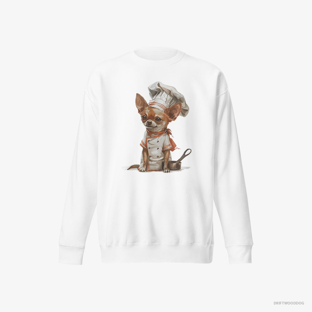 Chihuahua Sweatshirt – Women White Sweatshirt Eco-Friendly – Set for Cooking (on White Background)