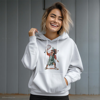 Black Chihuahua Playing Tennis on the Tennis Court Hoodie – Dog Graphic Hoodie for Women