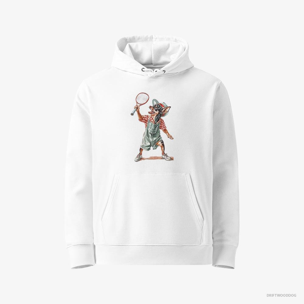 Chihuahua Hoodie – Men White Hoodie Eco-Friendly – Playing Tennis on the Tennis Court (on White Background)