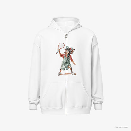 Chihuahua Playing Tennis on the Tennis Court White Hoodie