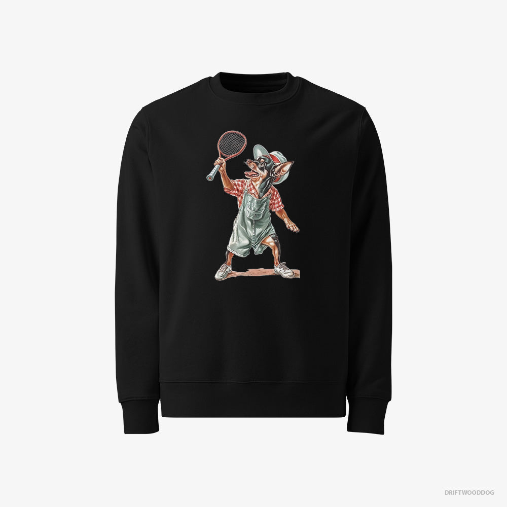 Chihuahua Sweatshirt – Men Black Sweatshirt Classic – Playing Tennis on the Tennis Court (on White Background)