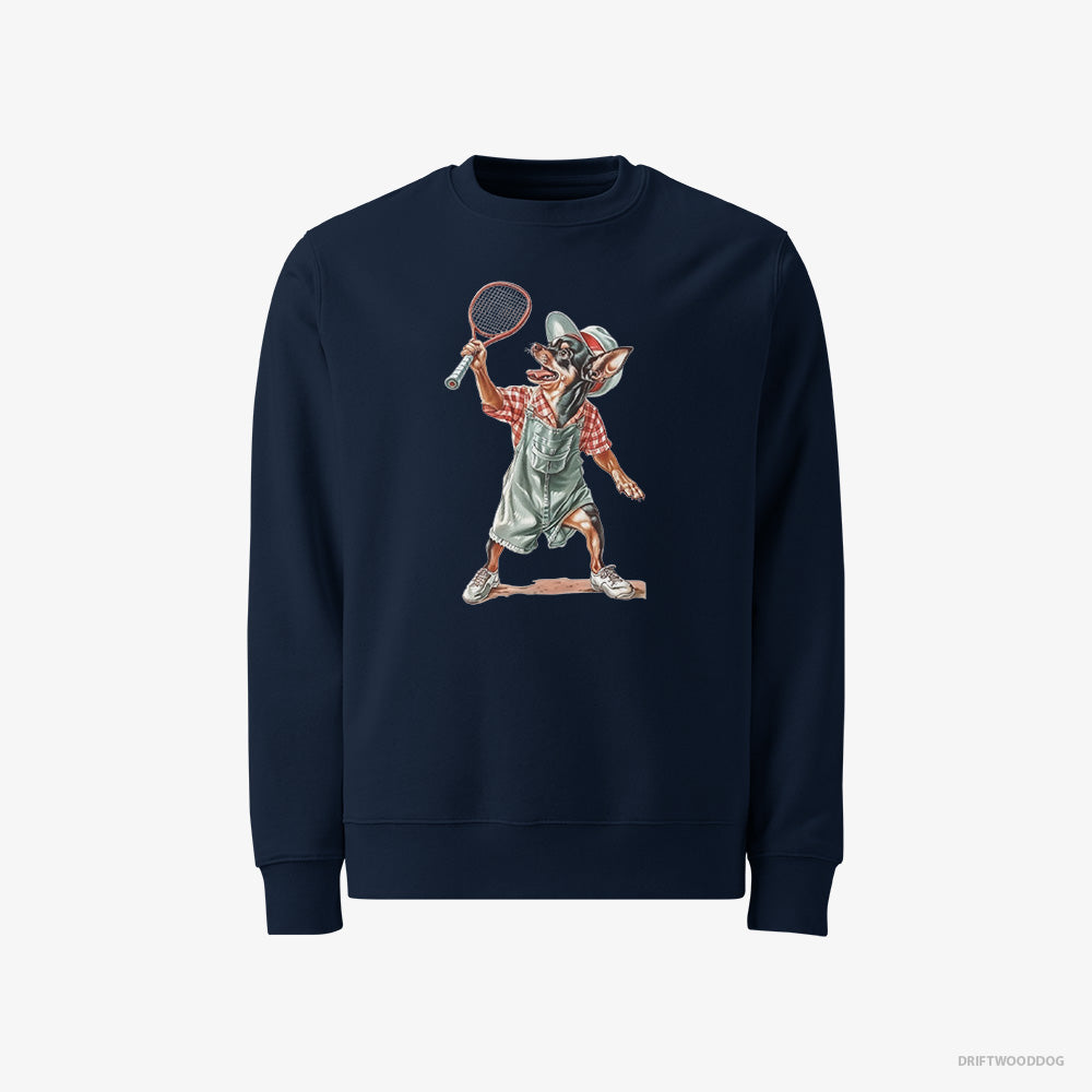 Chihuahua Sweatshirt – Men Navy Sweatshirt Classic – Playing Tennis on the Tennis Court (on White Background)