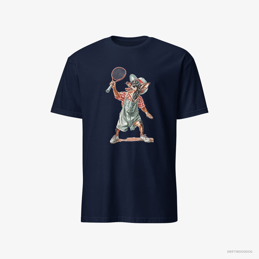 Chihuahua T-Shirt – Men Navy T-Shirt Classic – Playing Tennis on the Tennis Court (on White Background)