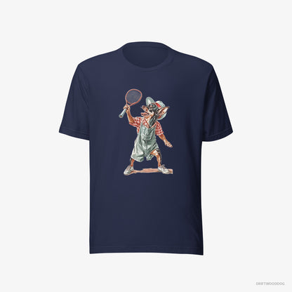 Chihuahua T-Shirt – Men Navy T-Shirt Eco-Friendly – Playing Tennis on the Tennis Court (on White Background)