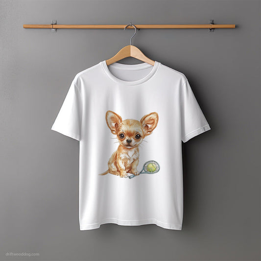 Cute Chihuahua Ready for Hitting the Tennis Court T-Shirt – Unisex Tee for Dog Lovers