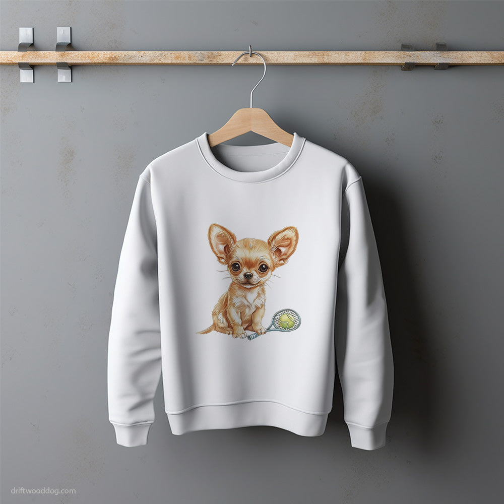 Cute Chihuahua Ready for Hitting the Tennis Court Sweatshirt – Unisex Sweatshirt for Dog Lovers