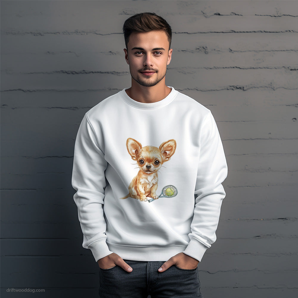 Cute Chihuahua Ready for Hitting the Tennis Court Sweatshirt – Unique Dog Sweatshirt for Men