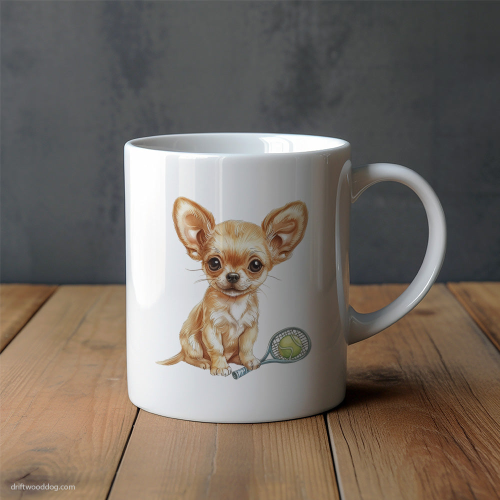 Cute Chihuahua Ready for Hitting the Tennis Court Mug – Unique Dog Cups | Dog-Themed Mugs