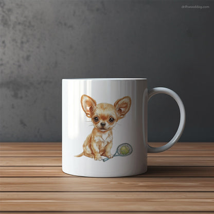 Cute Chihuahua Ready for Hitting the Tennis Court Mug – Funny Dog Coffee Mugs | Quirky Canine Drinkware