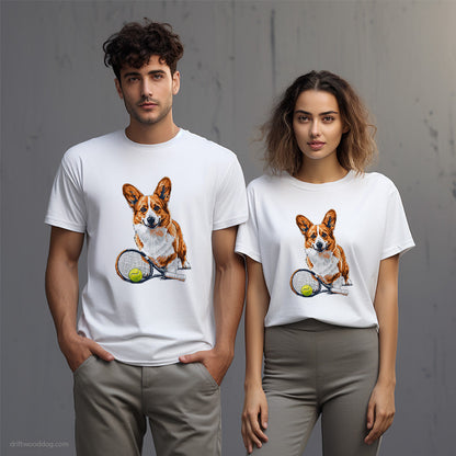 Corgi Ready for Hitting the Tennis Court T-Shirt – Unisex T-Shirt for Dog Lovers 