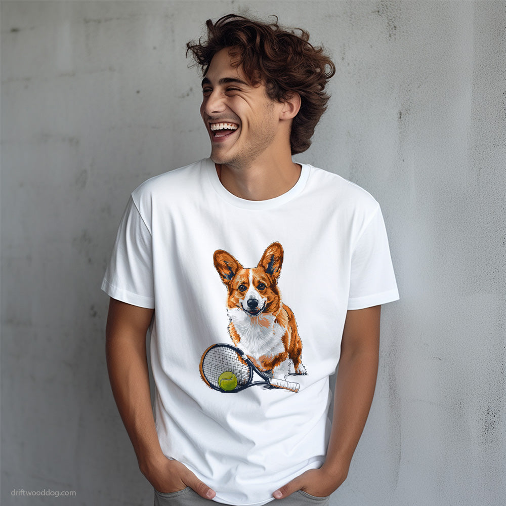 Corgi Ready for Hitting the Tennis Court T-Shirt – Dog T-Shirt for Men