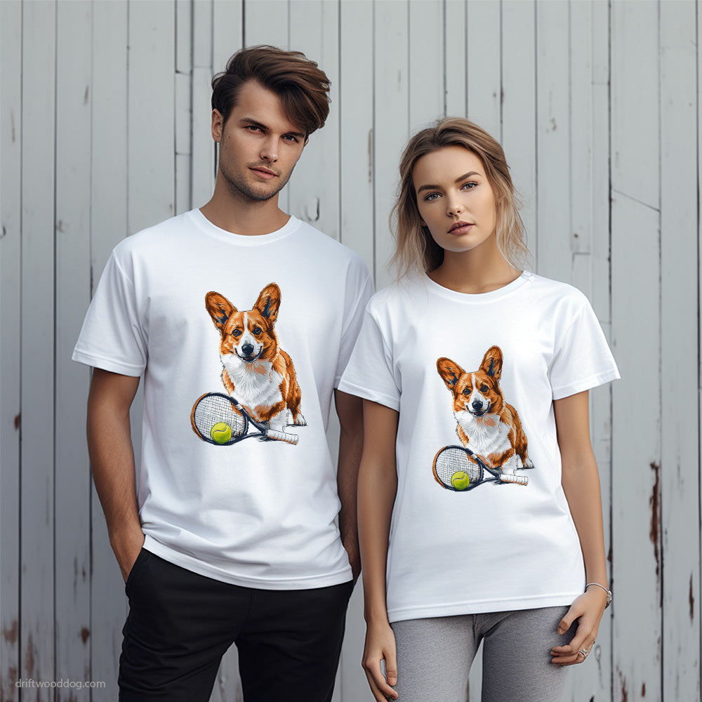 Corgi Ready for Hitting the Tennis Court T-Shirt – Unique Dog T-Shirts for Pet Lovers