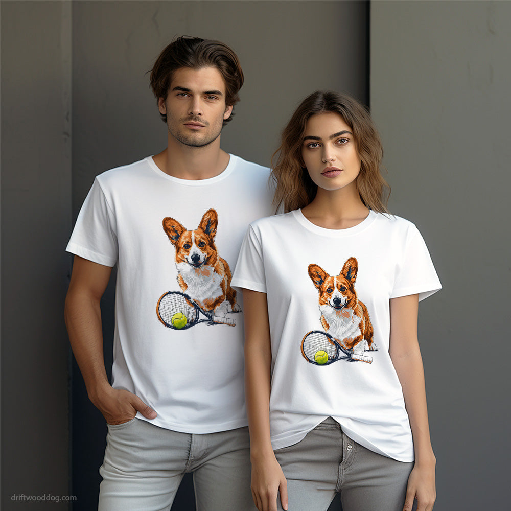 Corgi Ready for Hitting the Tennis Court T-Shirt – Dog-Themed Gifts for Dog Lovers