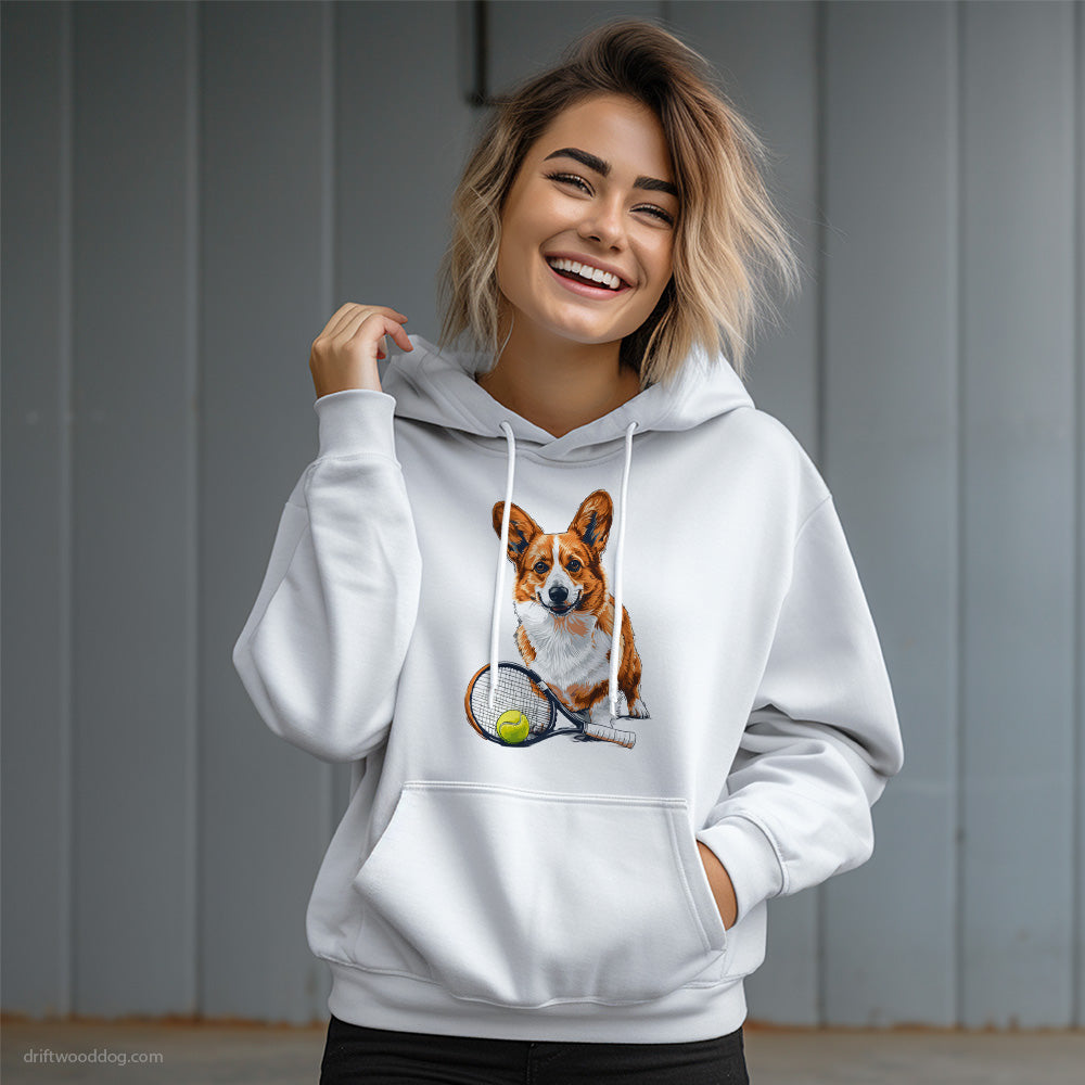 Corgi Ready for Hitting the Tennis Court Hoodie – Dog Graphic Hoodie for Women