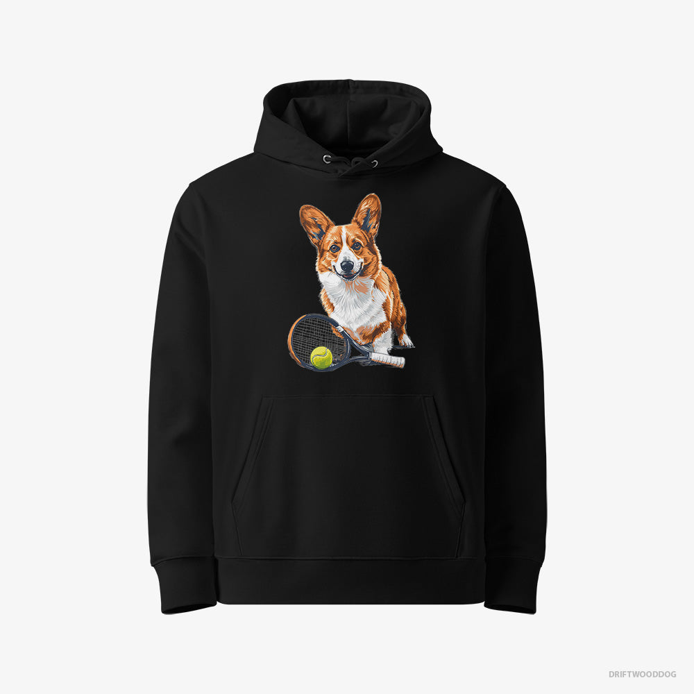 Corgi Hoodie – Women Black Hoodie Eco-Friendly – Ready for Hitting the Tennis Court (on White Background)