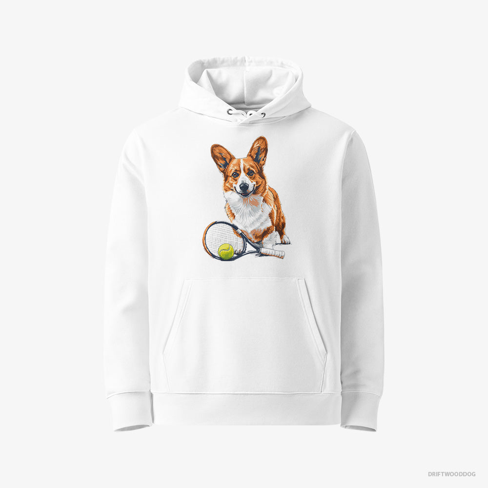 Corgi Hoodie – Men White Hoodie Eco-Friendly – Ready for Hitting the Tennis Court (on White Background)