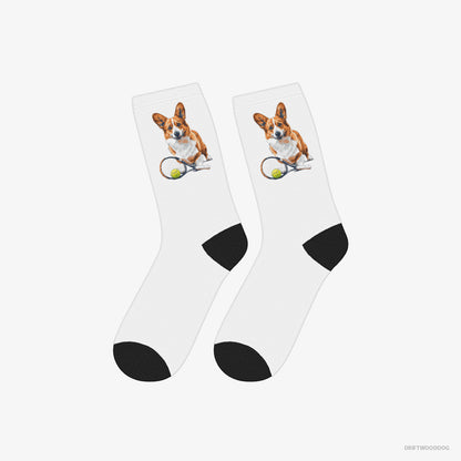 Corgi Socks – Unisex White Socks Classic – Ready for Hitting the Tennis Court (on White Background)