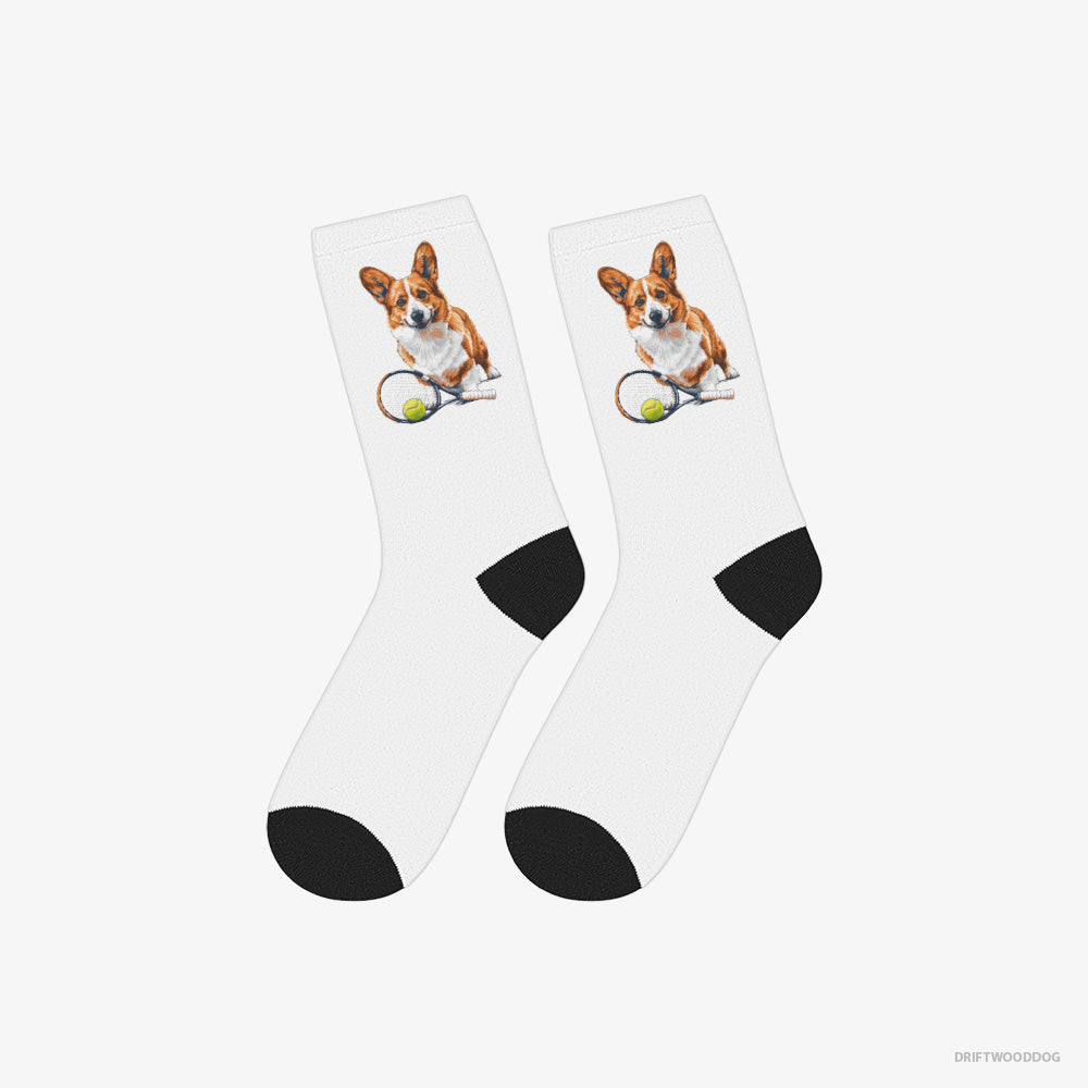 Corgi Socks – Unisex White Socks Eco-Friendly – Ready for Hitting the Tennis Court (on White Background)