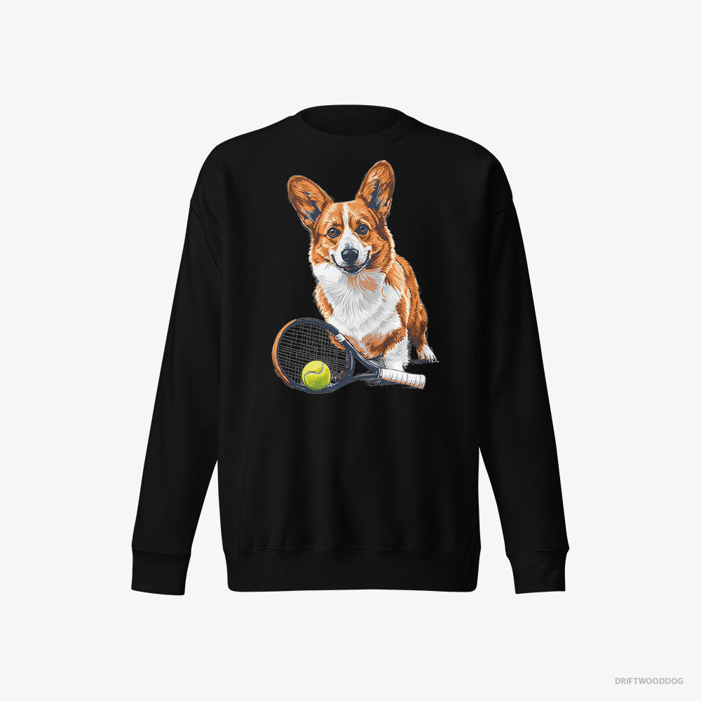 Corgi Sweatshirt – Men Black Sweatshirt Eco-Friendly – Ready for Hitting the Tennis Court (on White Background)