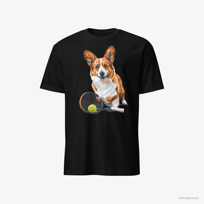 Corgi Ready for Hitting the Tennis Court Black T-Shirt