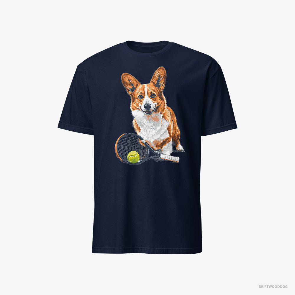 Corgi T-Shirt – Men Navy T-Shirt Classic – Ready for Hitting the Tennis Court (on White Background)