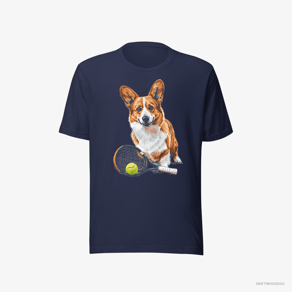 Corgi T-Shirt – Men Navy T-Shirt Eco-Friendly – Ready for Hitting the Tennis Court (on White Background)