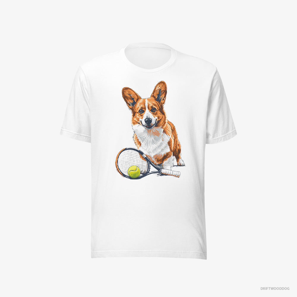 Corgi T-Shirt – Men White T-Shirt Eco-Friendly – Ready for Hitting the Tennis Court (on White Background)