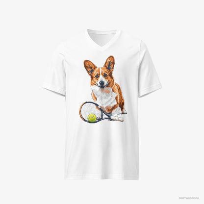 Corgi Ready for Hitting the Tennis Court White T-Shirt