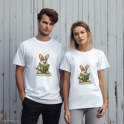 Corgi Reading a Book T-Shirt – Unique Dog T-Shirts for Pet Lovers