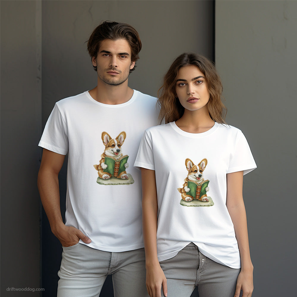 Corgi Reading a Book T-Shirt – Dog-Themed Gifts for Dog Lovers