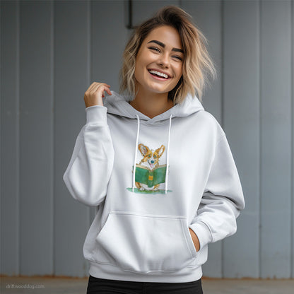 Funny Corgi Studying a Book Hoodie – Dog Graphic Hoodie for Women