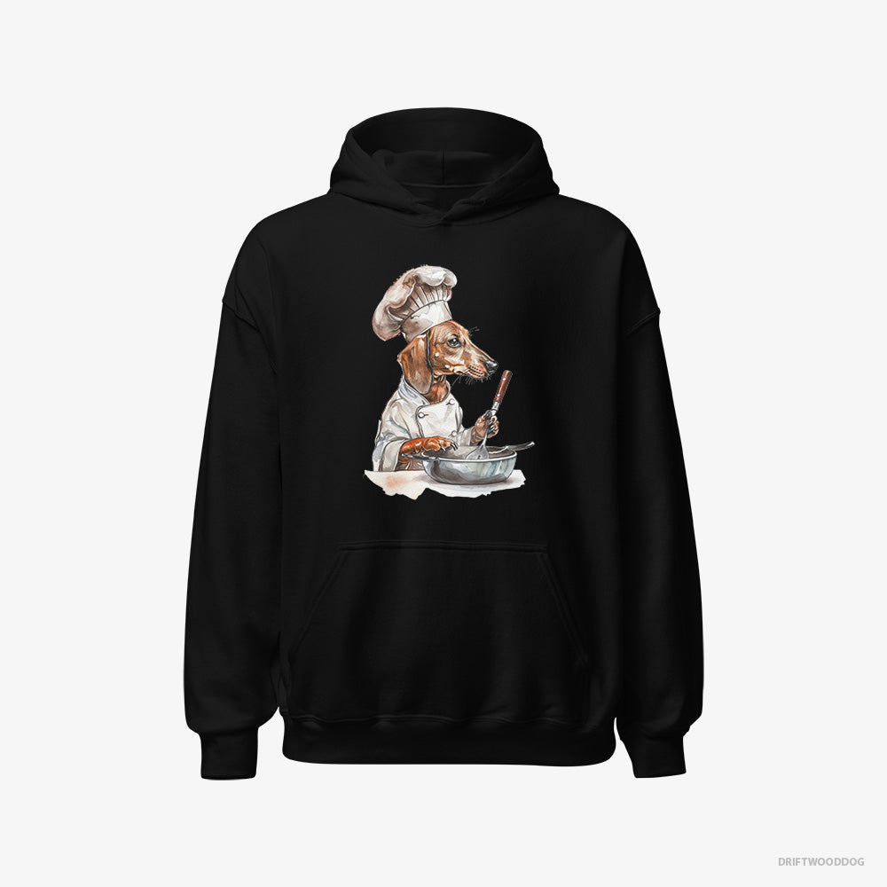 Dachshund Hoodie – Men Black Hoodie Classic – Attired Like a Chef (on White Background)