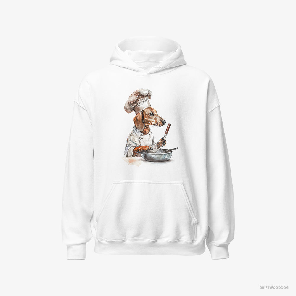 Dachshund Hoodie – Men White Hoodie Classic – Attired Like a Chef (on White Background)