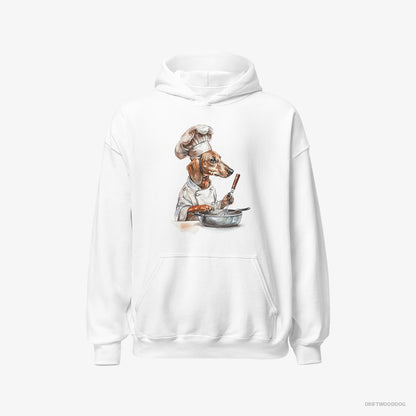 Dachshund Hoodie – Men White Hoodie Classic – Attired Like a Chef (on White Background)