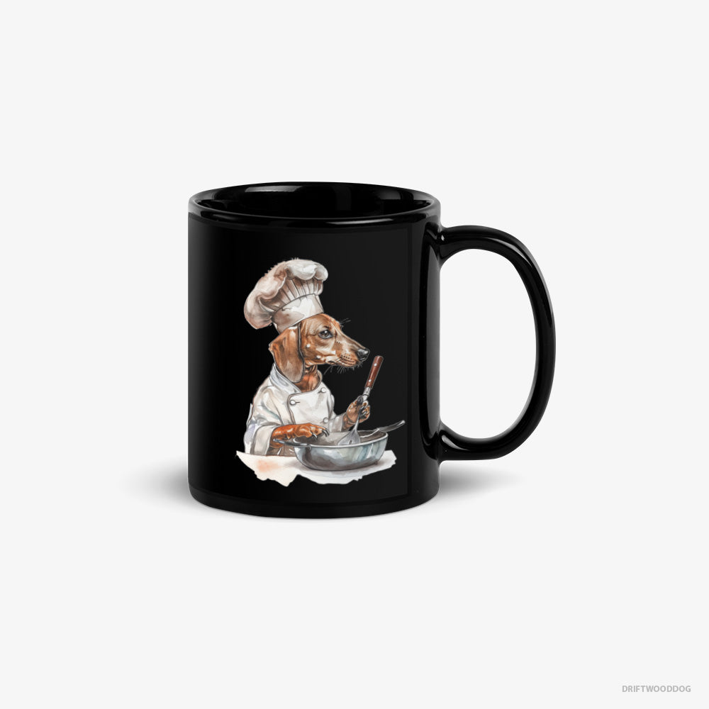 Dachshund Mug – Unisex Black Mug Classic – Attired Like a Chef (on White Background)