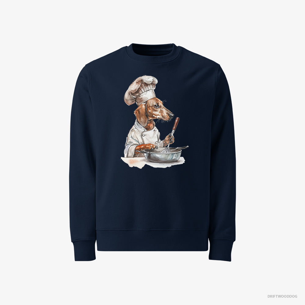 Dachshund Sweatshirt – Men Navy Sweatshirt Classic – Attired Like a Chef (on White Background)