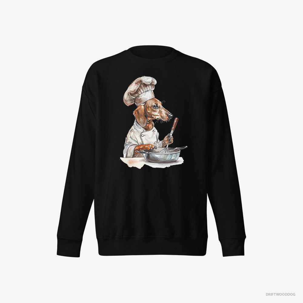 Dachshund Sweatshirt – Men Black Sweatshirt Eco-Friendly – Attired Like a Chef (on White Background)