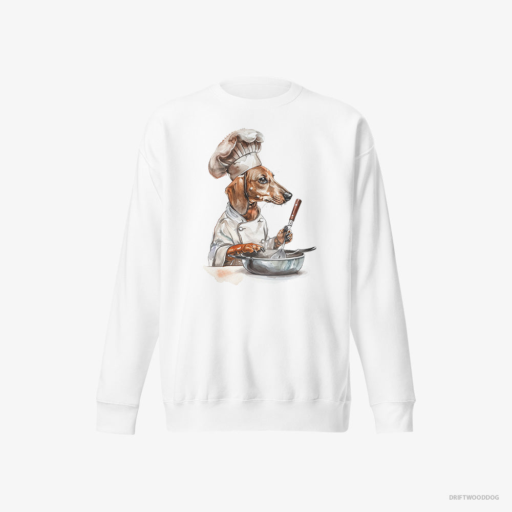 Dachshund Sweatshirt – Men White Sweatshirt Eco-Friendly – Attired Like a Chef (on White Background)