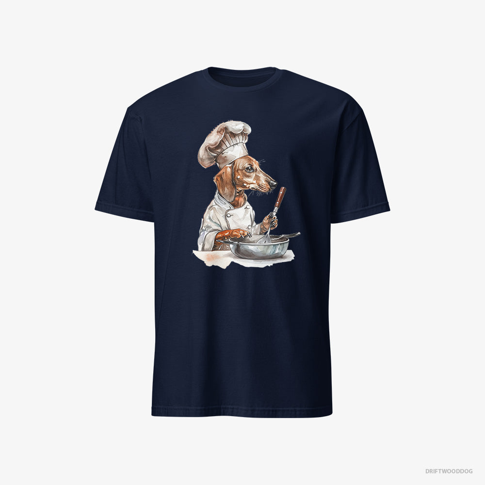 Dachshund T-Shirt – Men Navy T-Shirt Classic – Attired Like a Chef (on White Background)