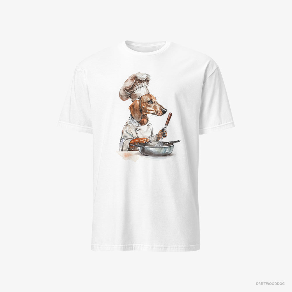 Dachshund T-Shirt – Men White T-Shirt Classic – Attired Like a Chef (on White Background)