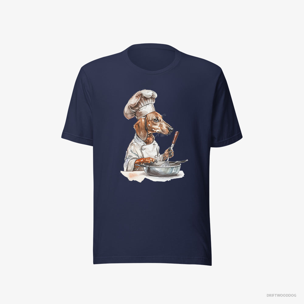 Dachshund T-Shirt – Women Navy T-Shirt Eco-Friendly – Attired Like a Chef (on White Background)