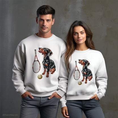 Black Dachshund Ready for a Tennis Match Sweatshirt – Unisex Sweatshirt for Dog Owners