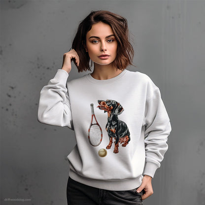 Black Dachshund Ready for a Tennis Match Sweatshirt – Dog-Themed Gifts for Dog Lovers