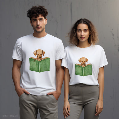 Puppy Dachshund Reading a Book T-Shirt – Unisex T-Shirt for Dog Lovers 