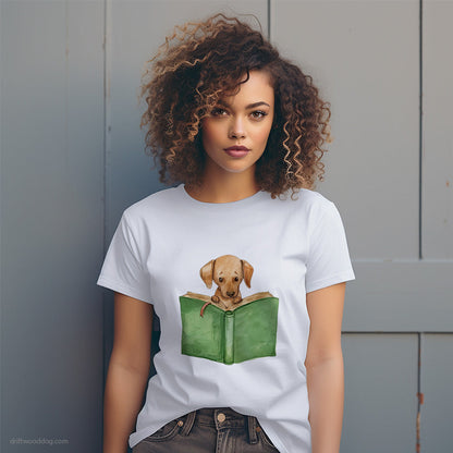 Puppy Dachshund Reading a Book T-Shirt – Dog T-Shirt for Women