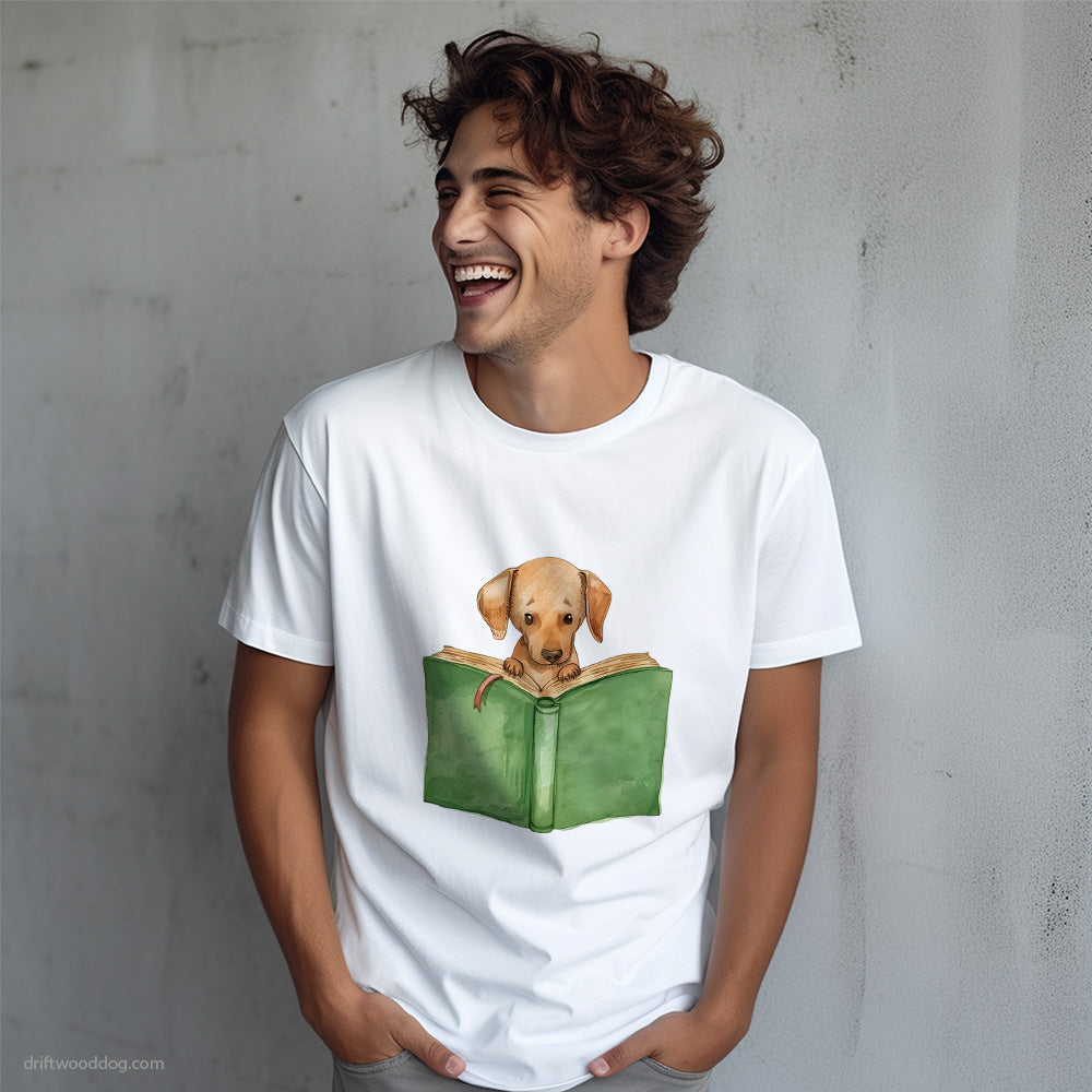 Puppy Dachshund Reading a Book T-Shirt – Dog T-Shirt for Men