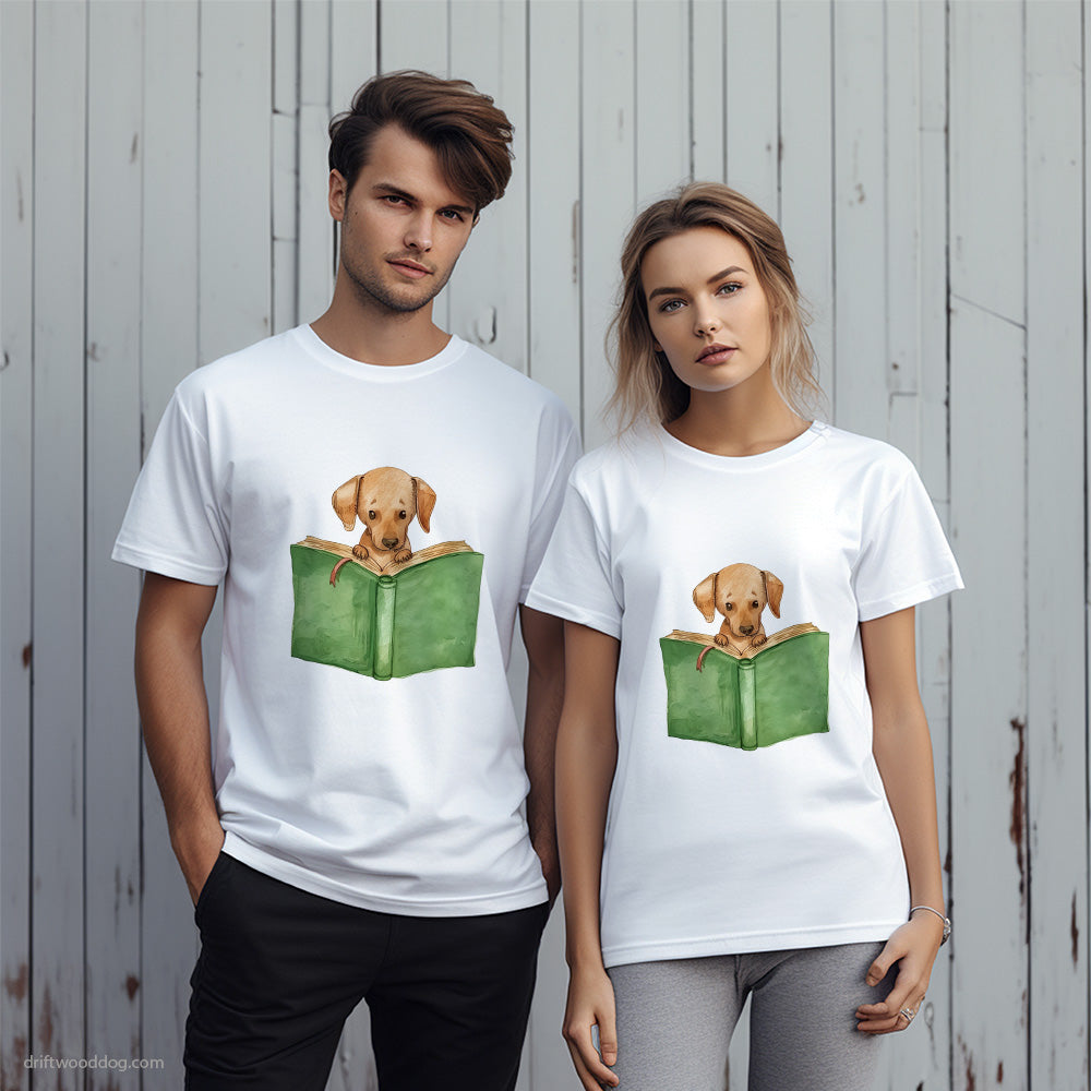 Puppy Dachshund Reading a Book T-Shirt – Unique Dog T-Shirts for Pet Lovers