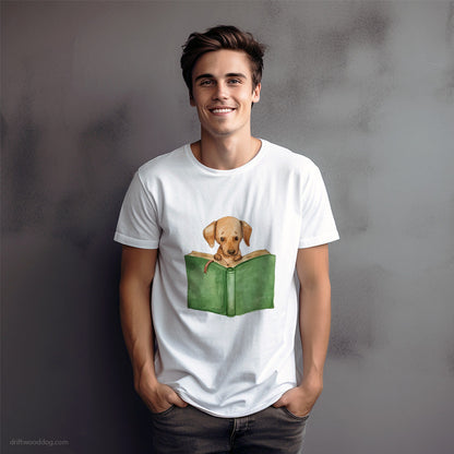 Puppy Dachshund Reading a Book T-Shirt – Dog Graphic Tee for Men