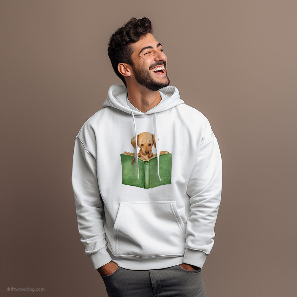 Puppy Dachshund Reading a Book Hoodie – Dog Hoodies for Men