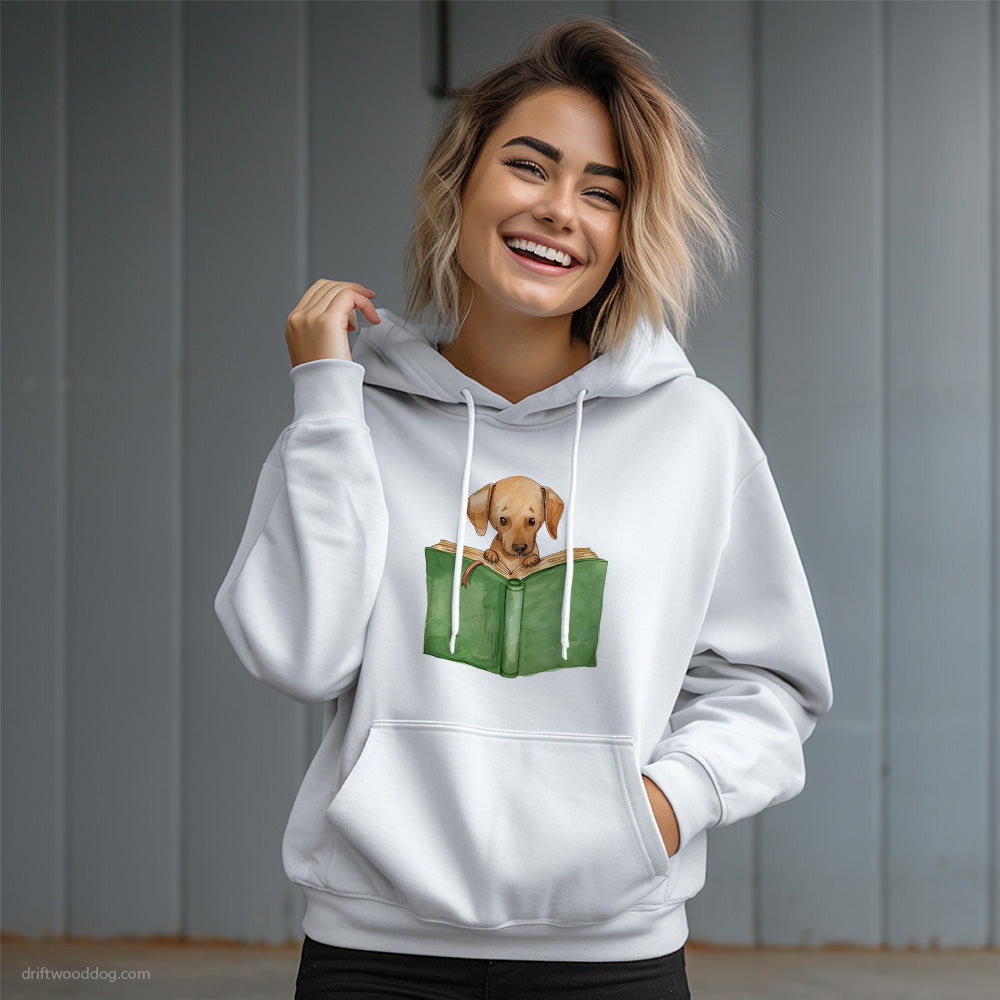 Puppy Dachshund Reading a Book Hoodie – Dog Graphic Hoodie for Women